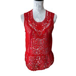 Anthropologie TINY Embroidered Lace Top Red Sleeveless Womens Small